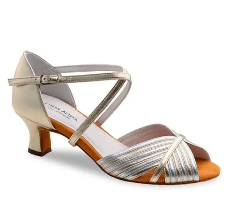 Dame Dansebutikken Brudesko|Salsasko Damer-Anna Kern dansesko sølv/guld med 5 cm hæl - Noel