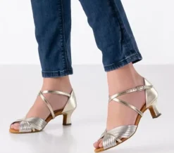 Dame Dansebutikken Brudesko|Salsasko Damer-Anna Kern dansesko sølv/guld med 5 cm hæl - Noel