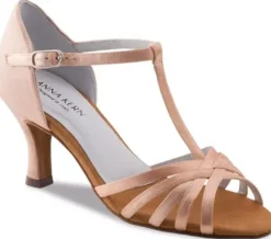 Dame Dansebutikken Brudesko|Salsasko Damer-Anna Kern flesh satin dansesko med t- rem