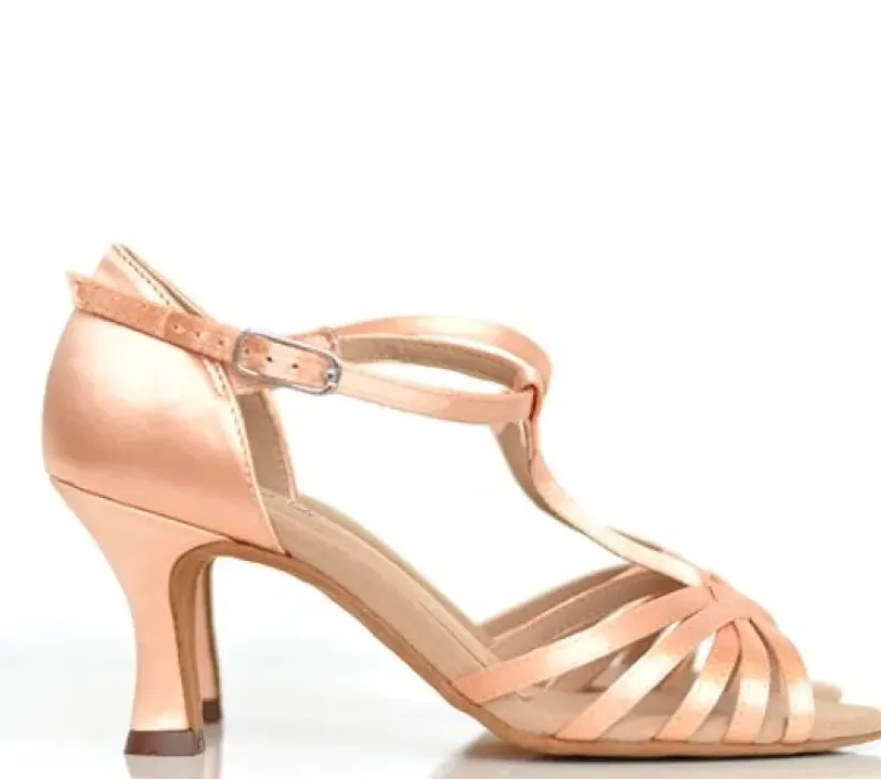 Dame Dansebutikken Brudesko|Salsasko Damer-Anna Kern flesh satin dansesko med t- rem