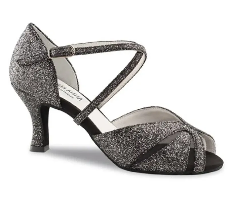 Dame Dansebutikken Salsasko Damer|Latinsko Damer-Anna Kern sort glimmer 6 cm hæl