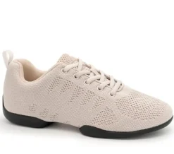 Dame Dansebutikken Salsasko Damer|Swingsko Damer-Beige dansesneaker i åndbar strik til damer - Suny