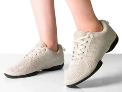 Dame Dansebutikken Salsasko Damer|Swingsko Damer-Beige dansesneaker i åndbar strik til damer - Suny