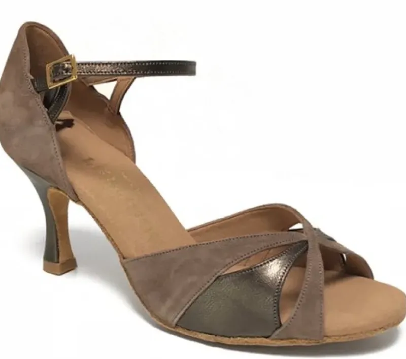 Dame Dansebutikken Brudesko|Salsasko Damer-Beige/brun ruskinds dansesko 6 cm hæl Rummos