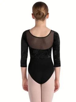 Børn Dansebutikken Balletdragter Børn-Bloch halvlang ærmet dragt i sort med mesh og velour