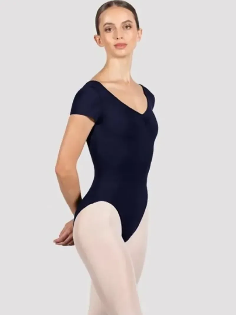 Dame Dansebutikken Dragter Damer|Balletdragter Damer-Bloch navy klassisk dragt m. korte ærmer og rynk