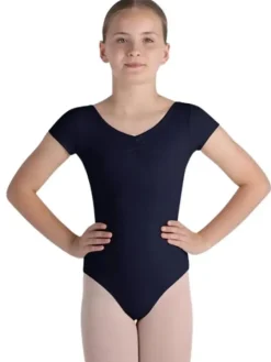 Børn Dansebutikken Balletdragter Børn-Bloch navy klassisk dragt m. korte ærmer og rynk til piger