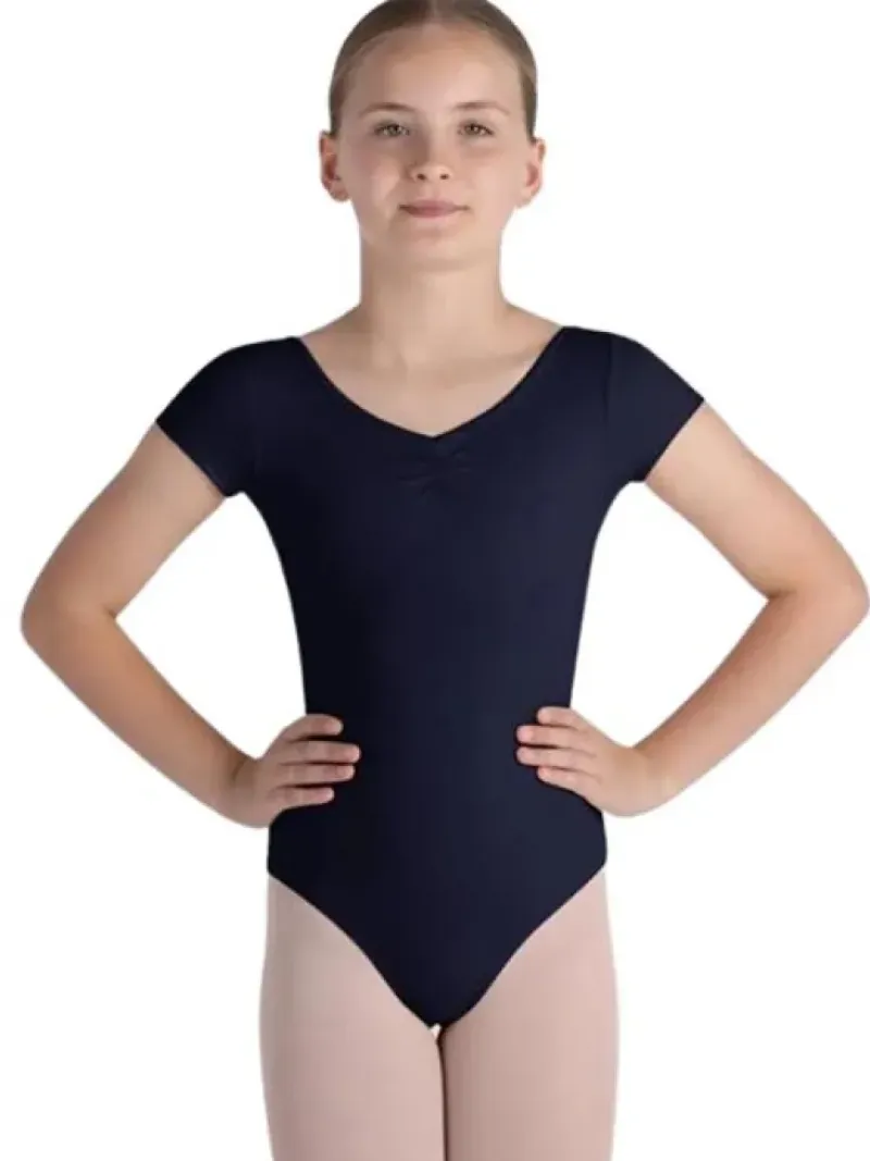 Børn Dansebutikken Balletdragter Børn-Bloch navy klassisk dragt m. korte ærmer og rynk til piger