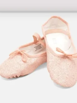 Dansebutikken Balletsko Bløde-Bloch rosa skind balletsko med glimmer