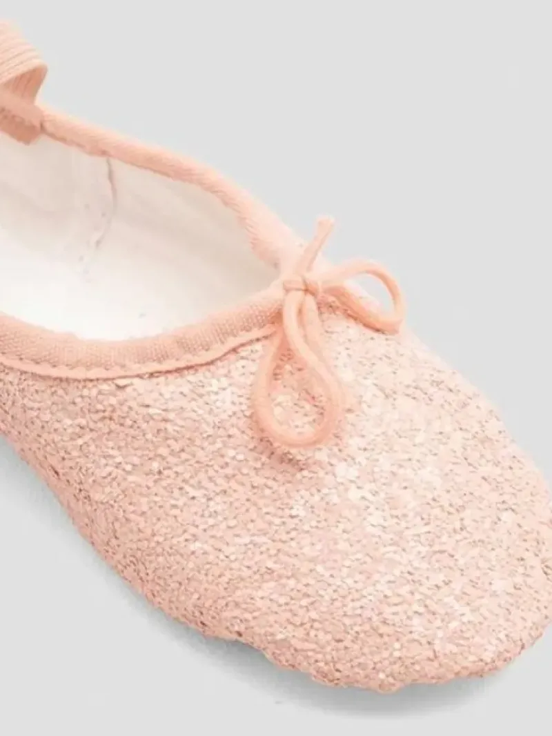 Dansebutikken Balletsko Bløde-Bloch rosa skind balletsko med glimmer