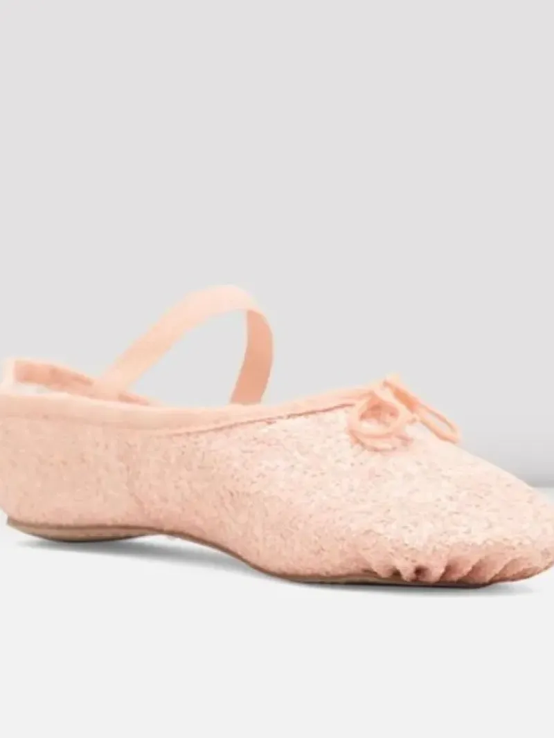 Dansebutikken Balletsko Bløde-Bloch rosa skind balletsko med glimmer