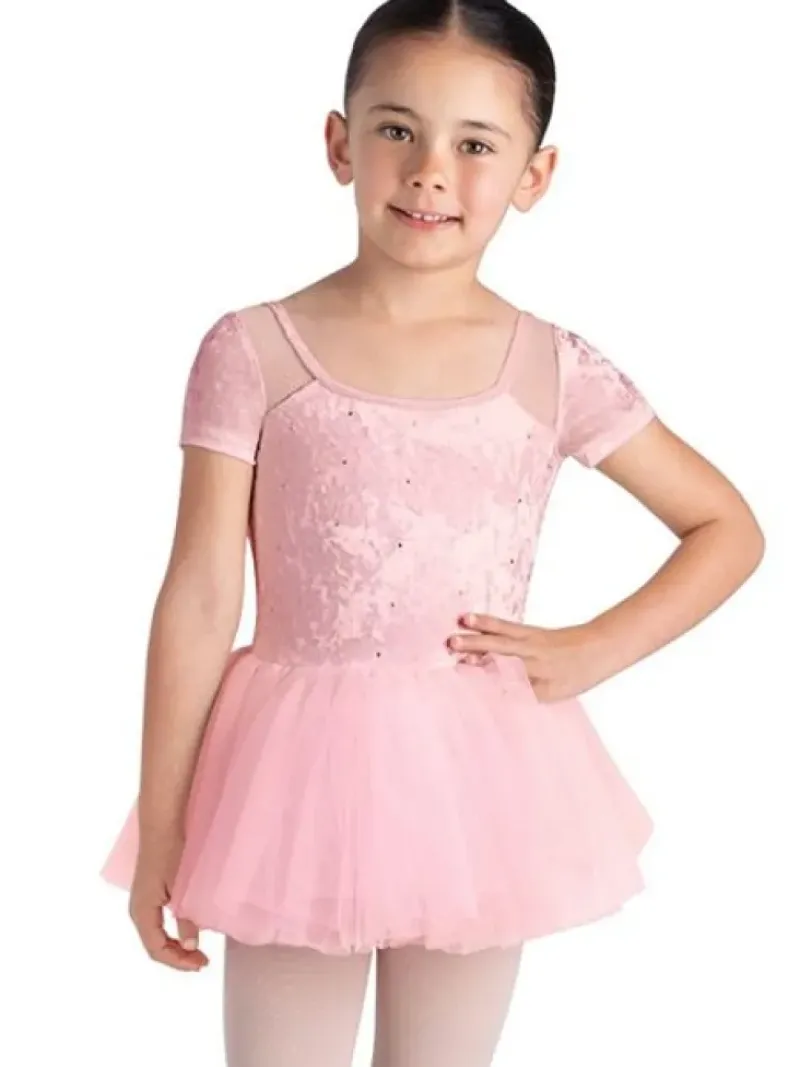 Børn Dansebutikken Balletkjole Piger-Bloch rosa tutu med korte ærmer og velour