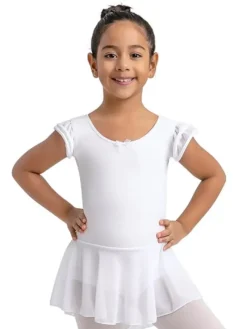 Børn Dansebutikken Gymnastikkjole Piger|Balletkjole Piger-Capezio hvid dragt m. skørt og chiffon ærmer