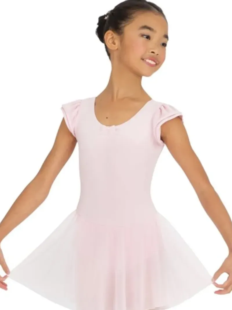 Børn Dansebutikken Gymnastikkjole Piger|Balletkjole Piger-Capezio rosa dragt m.skørt og puf ærmer til piger