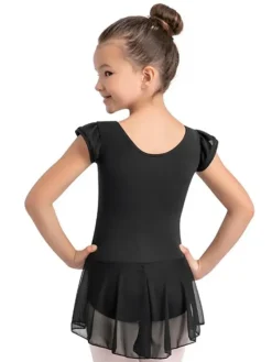 Børn Dansebutikken Gymnastikkjole Piger|Balletkjole Piger-Capezio sort dragt m.skørt og puf ærmer til piger