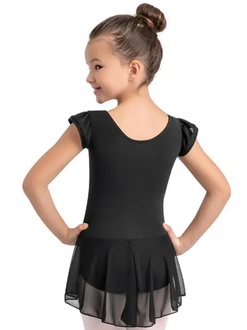 Børn Dansebutikken Gymnastikkjole Piger|Balletkjole Piger-Capezio sort dragt m.skørt og puf ærmer til piger
