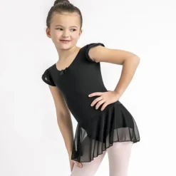 Børn Dansebutikken Gymnastikkjole Piger|Balletkjole Piger-Capezio sort dragt m.skørt og puf ærmer til piger