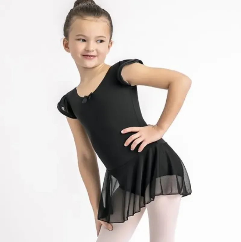 Børn Dansebutikken Gymnastikkjole Piger|Balletkjole Piger-Capezio sort dragt m.skørt og puf ærmer til piger