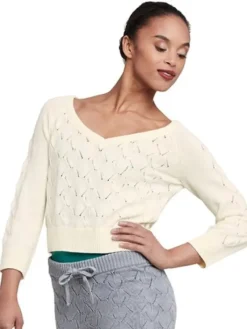 Dame Dansebutikken Dragter Damer-Cropped strik fra Bloch - creme