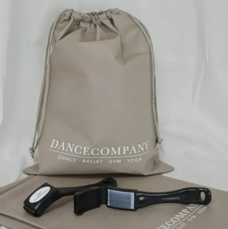 Dansebutikken Dansetasker|Dansesko Tilbehør-Dancecompany sandfarvet skopose med logo