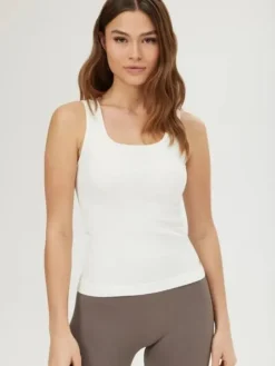 Dame Dansebutikken Pilates Overdele|Yogatoppe-Drop of mindfulness hvid seamless rib top