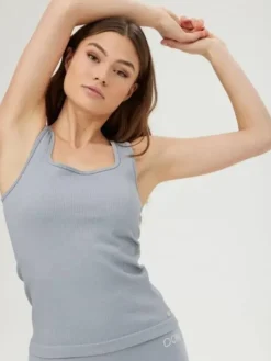 Dame Dansebutikken Pilates Overdele|Yogatoppe-Drop of mindfulness svag lyseblå seamless rib top