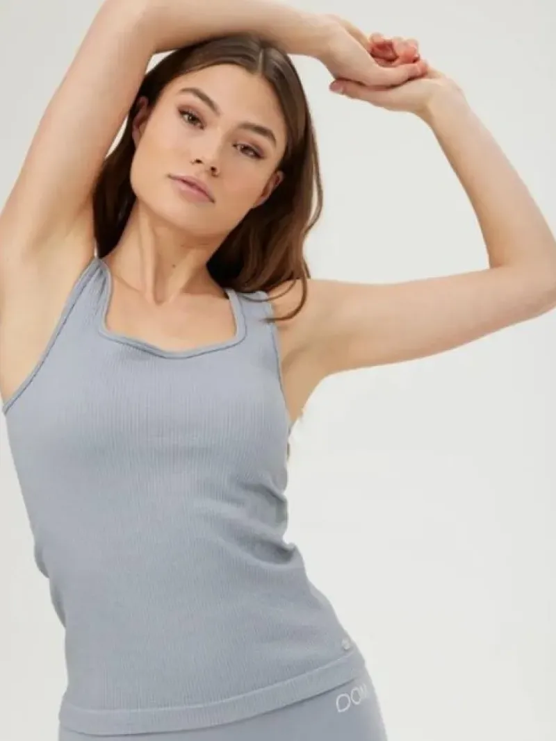 Dame Dansebutikken Pilates Overdele|Yogatoppe-Drop of mindfulness svag lyseblå seamless rib top
