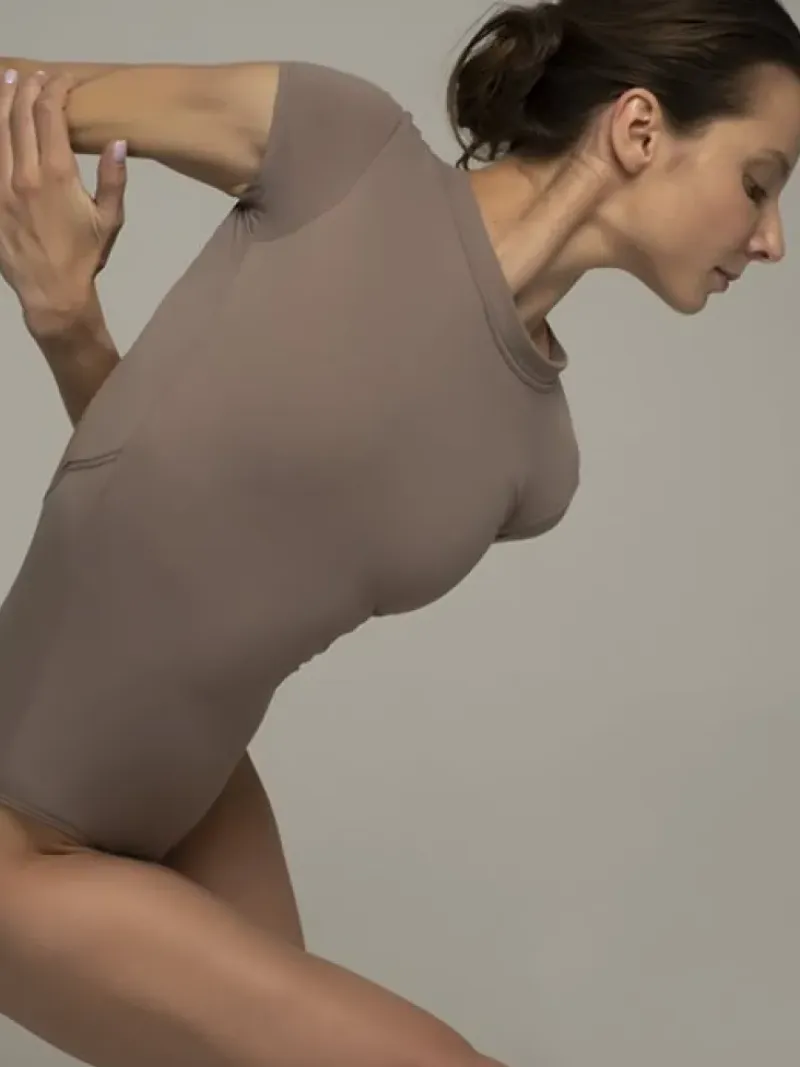 Dame Dansebutikken Balletdragter Damer-Grishko dragt i coffee med korte ærmer