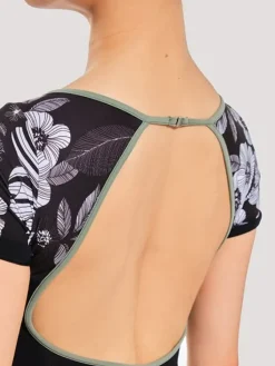 Dame Dansebutikken Balletdragter Damer-Grishko dragt i sort med korte ærmer og grafisk print