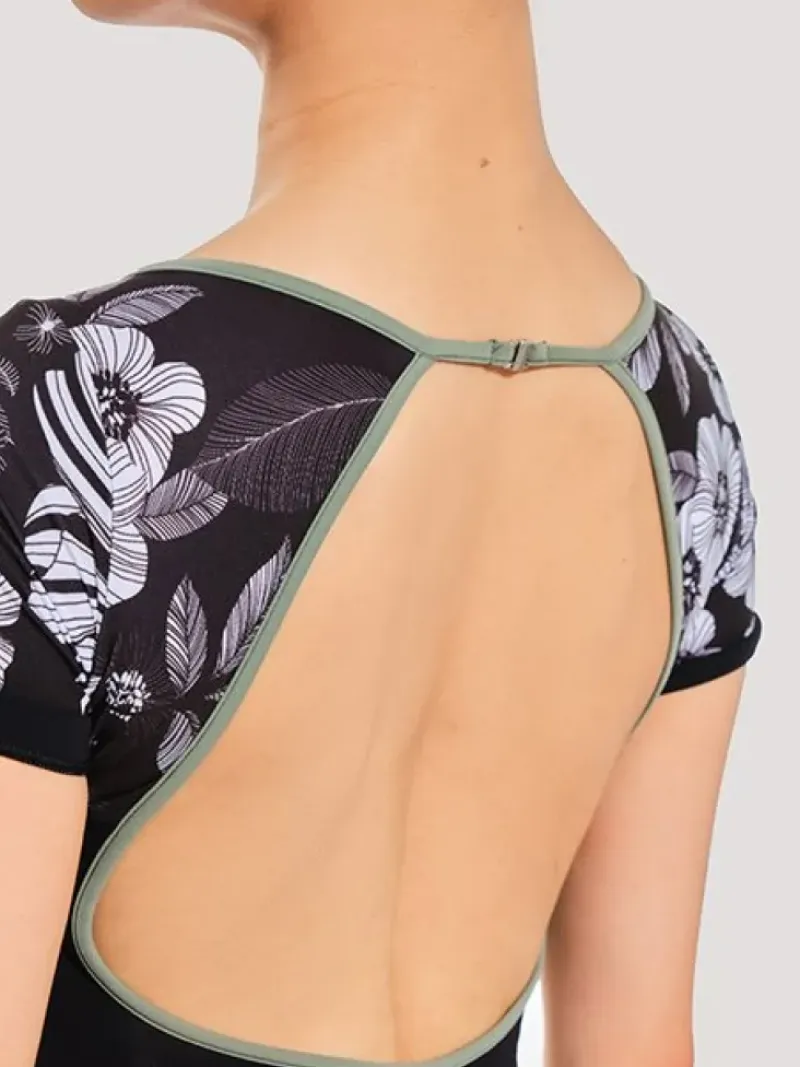 Dame Dansebutikken Balletdragter Damer-Grishko dragt i sort med korte ærmer og grafisk print