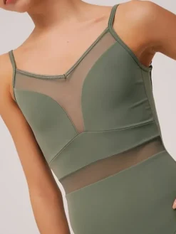 Dame Dansebutikken Balletdragter Damer-Grishko olivengrøn dragt med mesh udskæringer