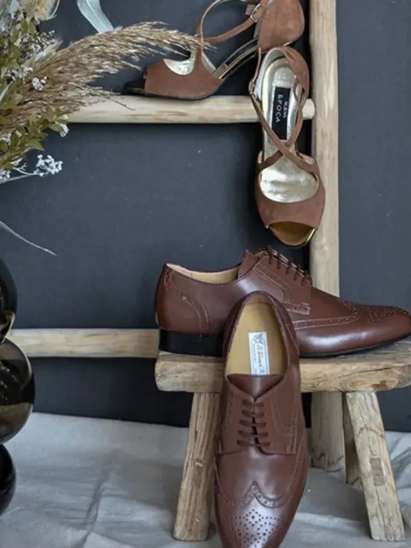 Dansebutikken Tangosko Herrer|Salsasko Herrer-Herre dansesko cognac farvet skind Werner Kern