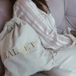 Dansebutikken Andet Til Ballet-Hør rygsæk/mulepose med guld BALLET skrift