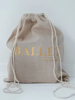 Dansebutikken Andet Til Ballet-Hør rygsæk/mulepose med guld BALLET skrift