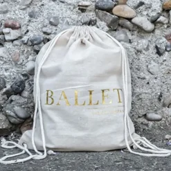 Dansebutikken Andet Til Ballet-Hør rygsæk/mulepose med guld BALLET skrift