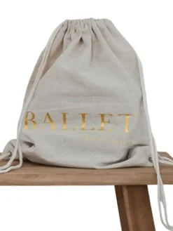 Dansebutikken Andet Til Ballet-Hør rygsæk/mulepose med guld BALLET skrift