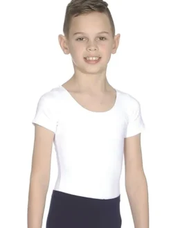Børn Dansebutikken Ballettøj Drenge-Hvid body med kort ærme til ballet drenge