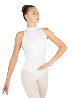 Dame Dansebutikken Balletdragter Damer|Dansebody Damer-Hvid dragt m. blonde og høj hals fra Ballet Rosa