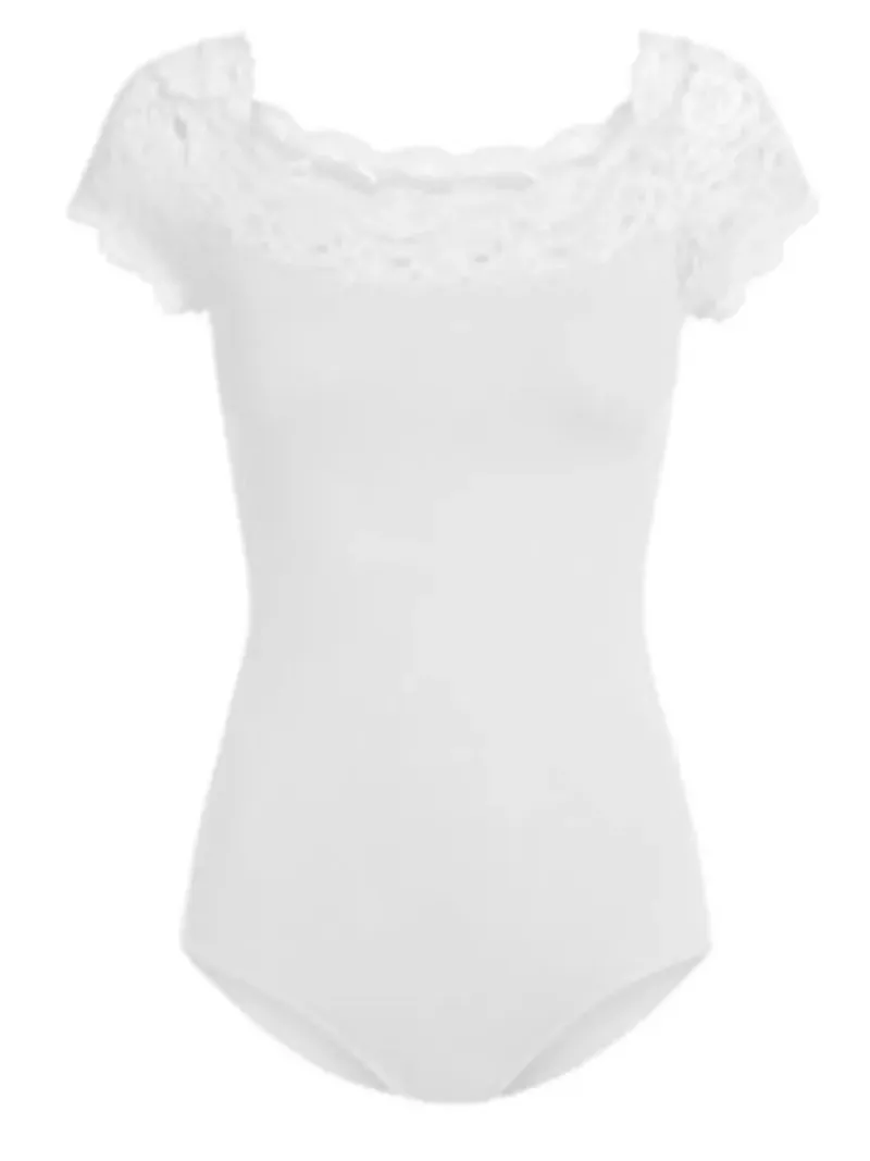 Dame Dansebutikken Balletdragter Damer|Dansebody Damer-Hvid dragt med blonde foroven So Danca