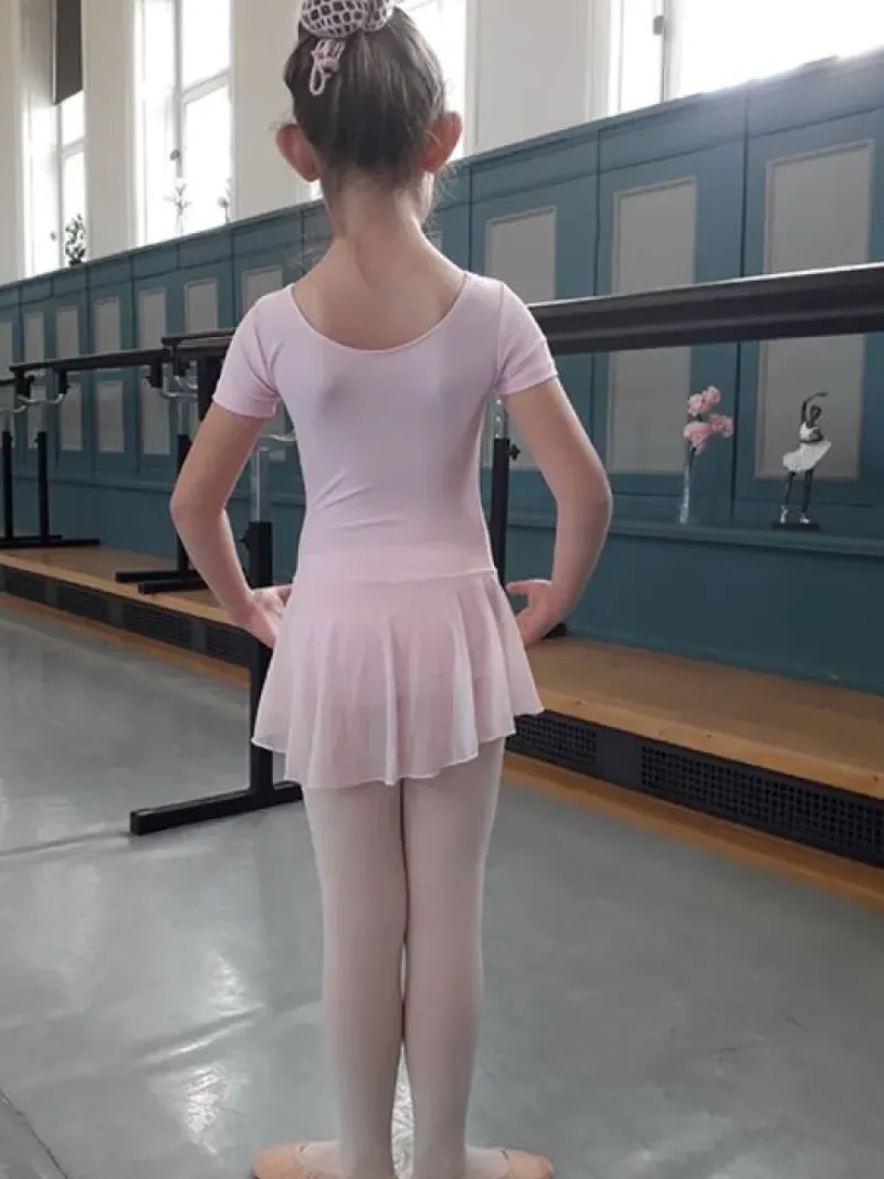 Børn Dansebutikken Gymnastikkjole Piger|Balletkjole Piger-Mørk rosa dragt med påsyet chiffon skørt Ballet Rosa