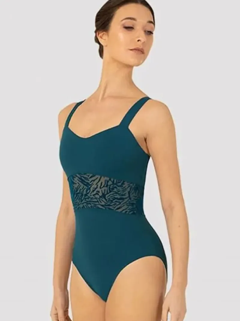 Dame Dansebutikken Dragter Damer|Balletdragter Damer-Mørk turkis dragt med smuk mesh detalje Bloch