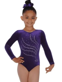 Dansebutikken Dragter Piger-Mørkelilla velour gymnastikdragt piger The zone