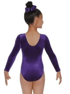 Dansebutikken Dragter Piger-Mørkelilla velour gymnastikdragt piger The zone
