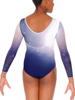 Dansebutikken Dragter Piger-Navy/hvid gymnastikdragt med rhinsten til piger