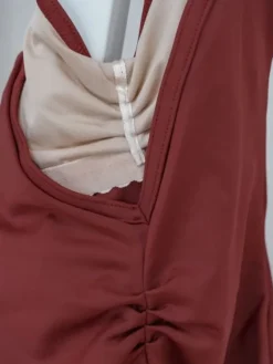 Dame Dansebutikken Dragter Damer|Balletdragter Damer-Seré bordeaux dragt m. rynkedetaljer og tynde stropper