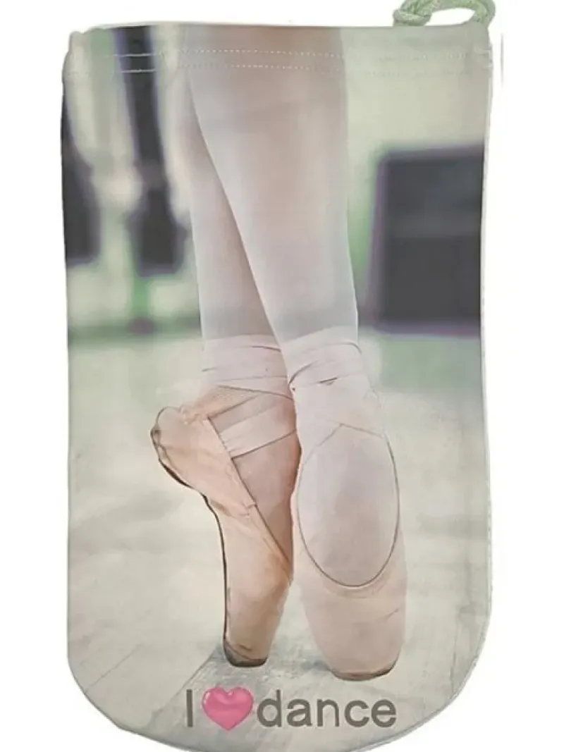 Dansebutikken Andet Til Ballet|Balletsko Tilbehør-Sko pose til balletsko med print og råhvid net
