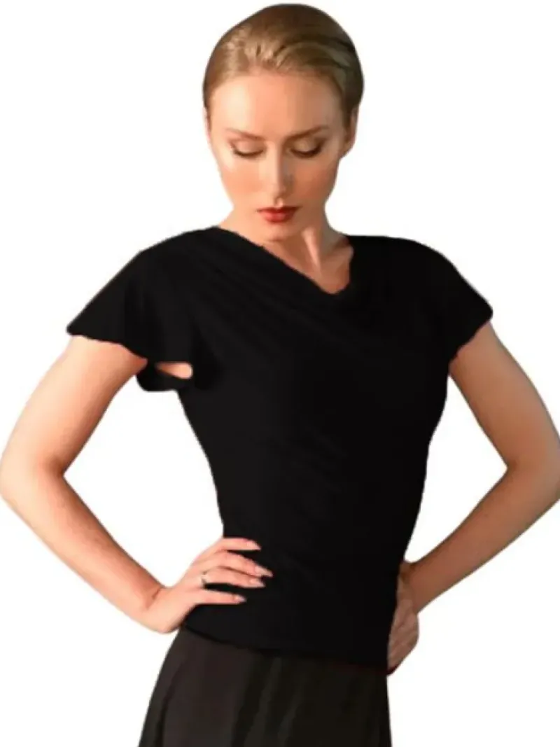Dame Dansebutikken Danseoverdele Damer-Sort bluse med butterfly ærmer fra Danceeverywear