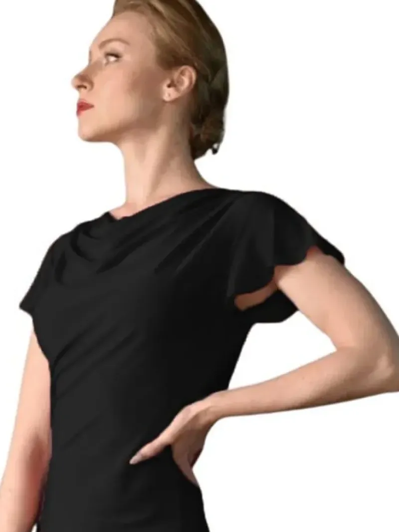 Dame Dansebutikken Danseoverdele Damer-Sort bluse med butterfly ærmer fra Danceeverywear