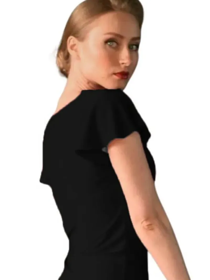 Dame Dansebutikken Danseoverdele Damer-Sort bluse med butterfly ærmer fra Danceeverywear