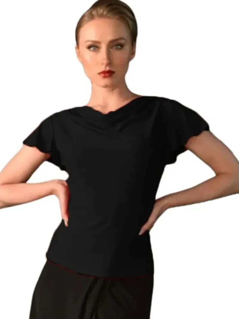Dame Dansebutikken Danseoverdele Damer-Sort bluse med butterfly ærmer fra Danceeverywear